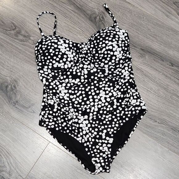 Catalina Blk w/White Gathered One Piece Swimsuit - Picture 2 of 8